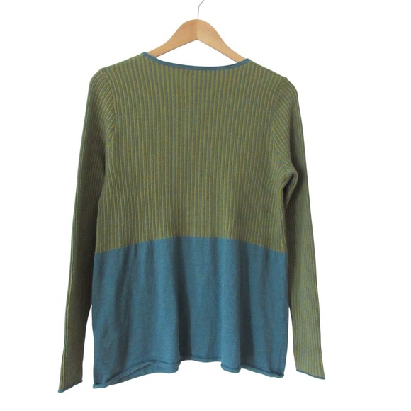 Two Danes Blue Green Striped Colorblock Sweater Size Small Lightweight Classic - Picture 2 of 9